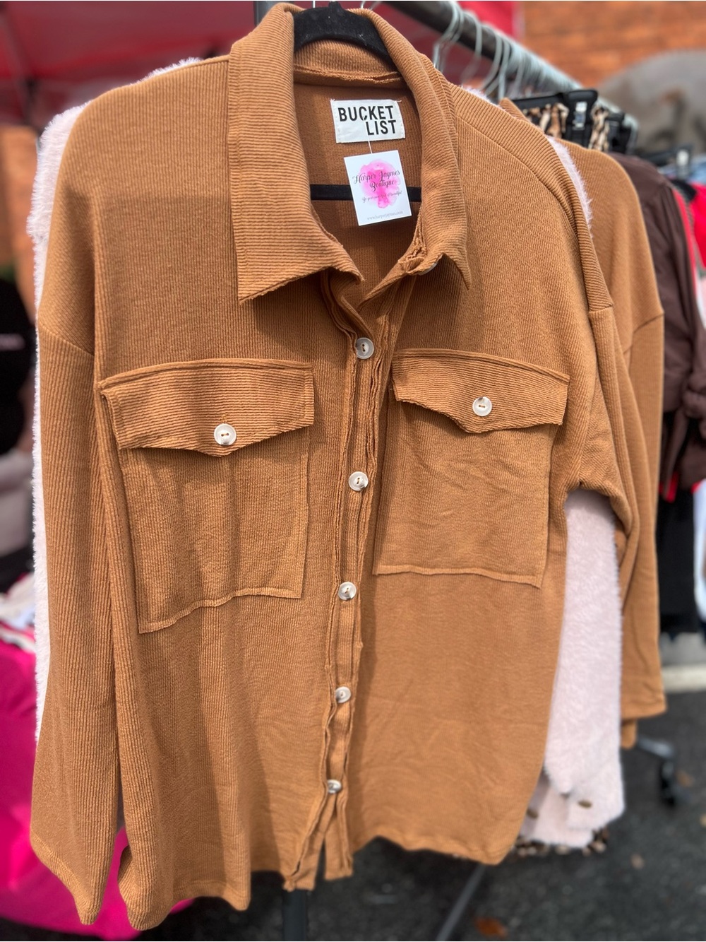 BUCKETLIST Women's Button-Front Shirt Jacket in Caramel Brown